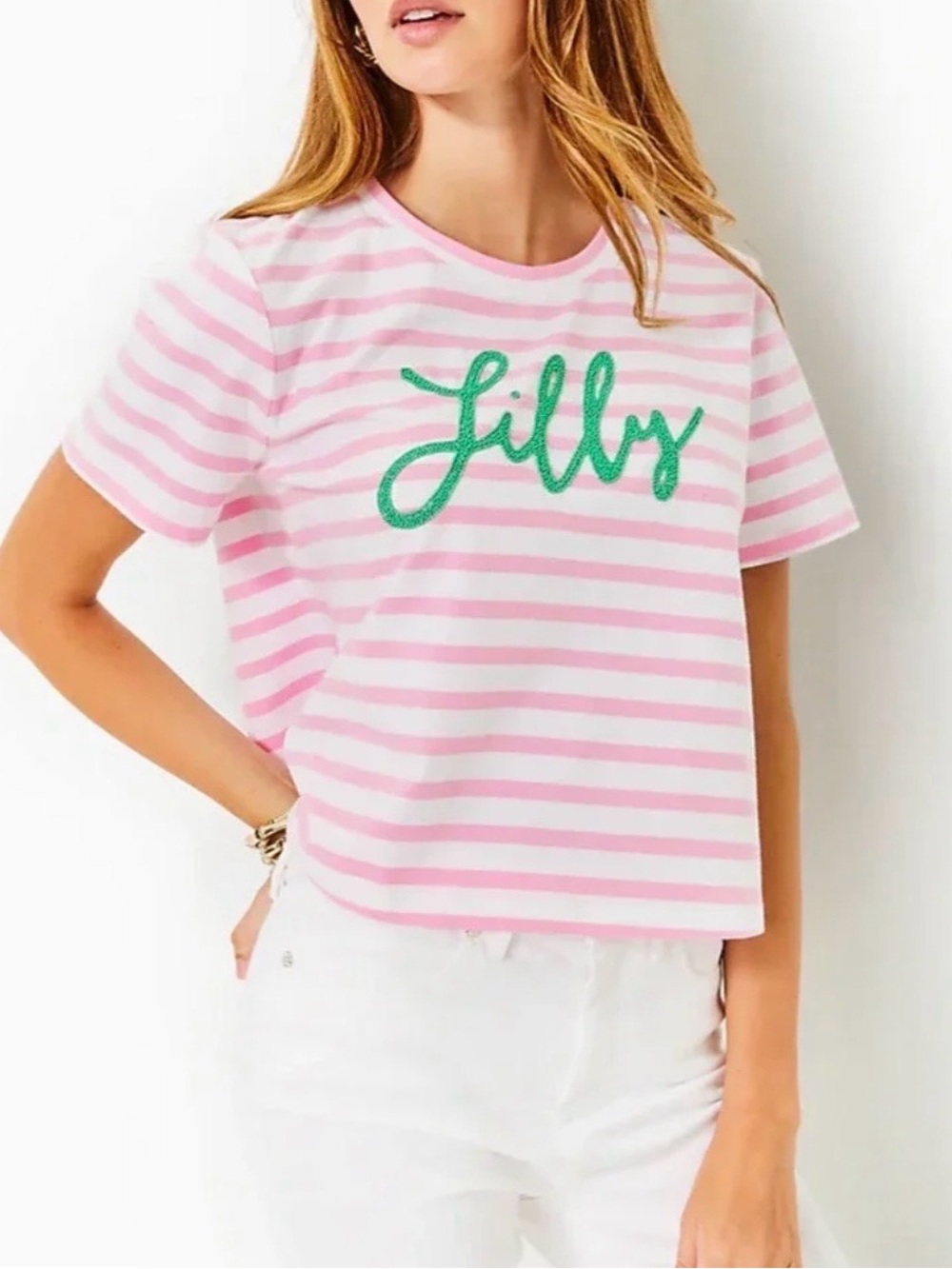 NWT Lilly Pulitzer Keenan Knit Top Conch Shell Pink Striped Beaded Lilly • Small